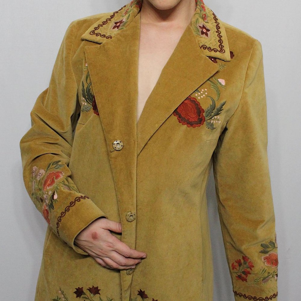 Long Light Brown Jacket With Flower Design - image 1